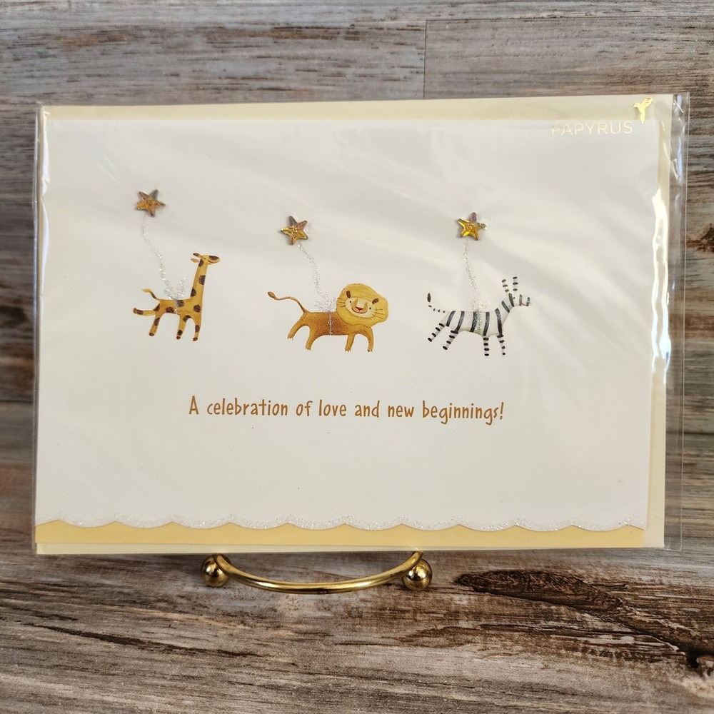 Papyrus Baby Shower Greeting Card Animal Lion Giraffe Zebra Star BSH 402956